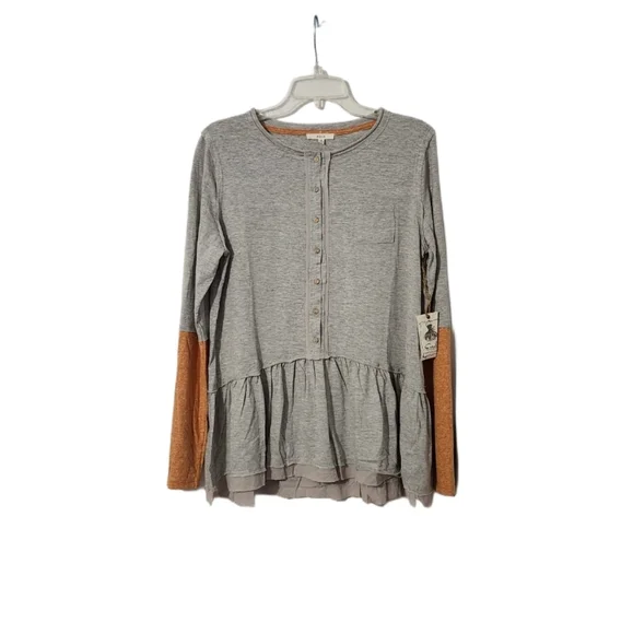 NWT   Easel   Women's S   Henley Tunic   Top   Gray & Orange - Picture 6 of 14